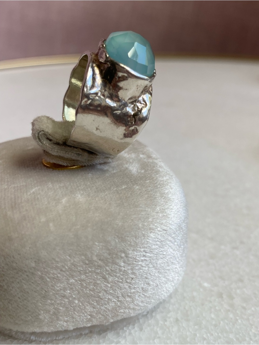 Artisan Silver Ring with Blue Chalcedony Faceted Stone - Picture 6 of 13